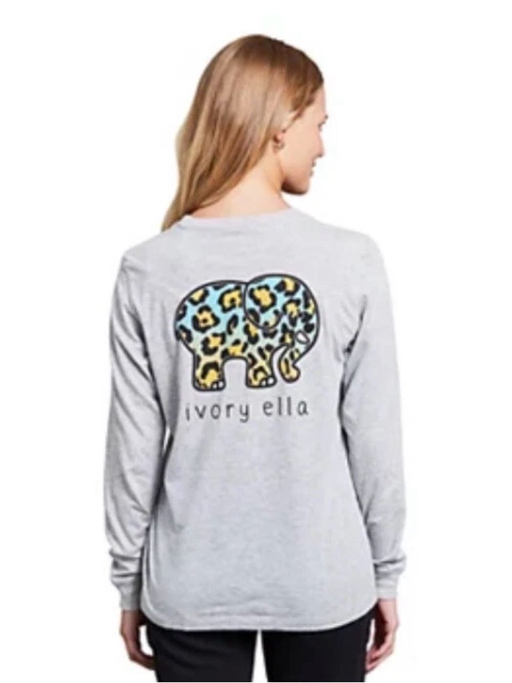 ivory ella Light Gray Long Sleeve Tee with Blue & Yellow Leopard Elephant